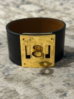 Hermès Kelly Dog Wide Black Leather Bracelet